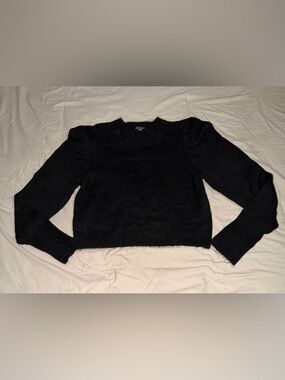 wild fable Black Puff-Sleeve Crewneck Sweater - Cropped Knit